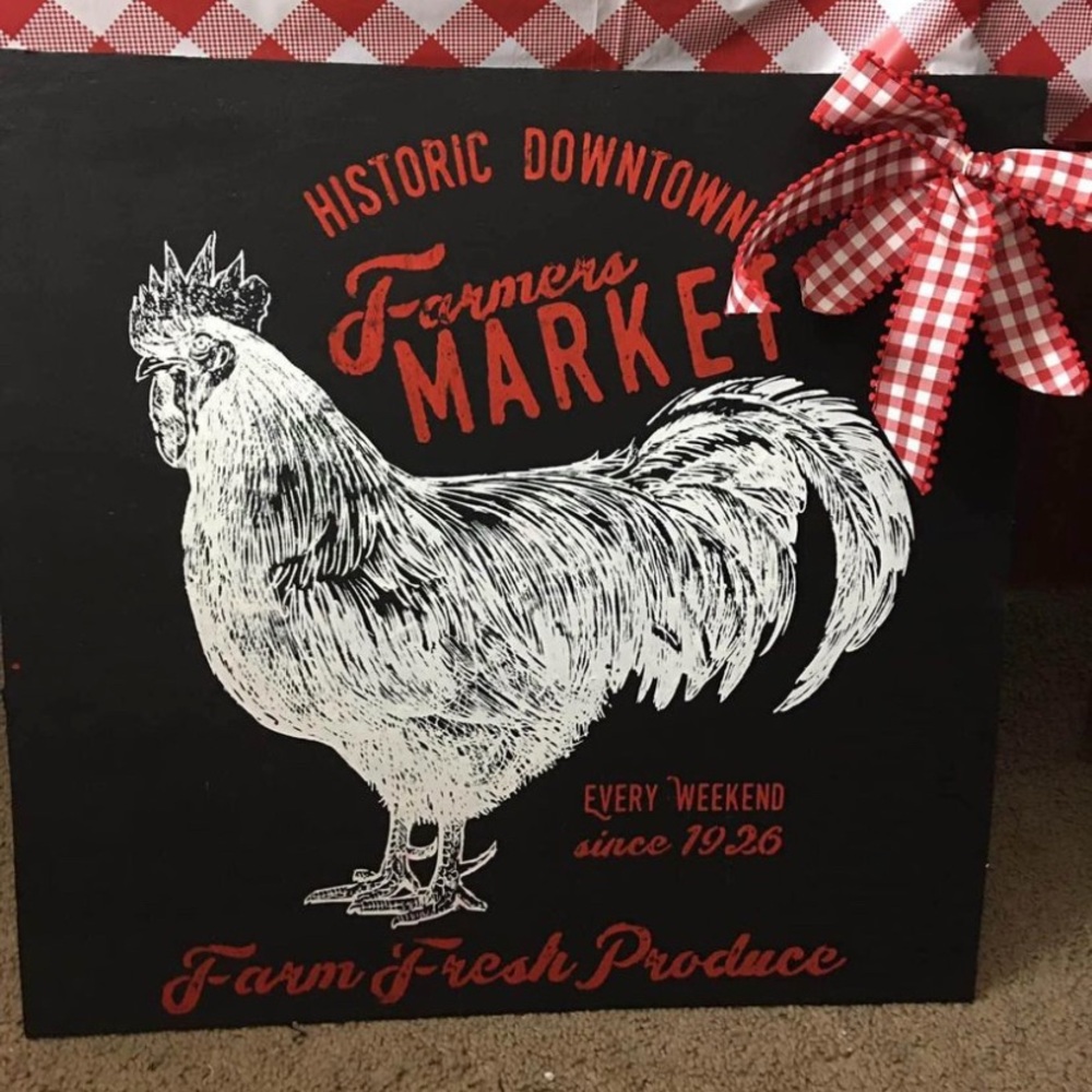 Farmers Market Rooster Sign with Red Bow
